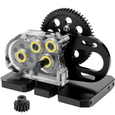 Imagem de EPINON Acrylic LCG 2.Low Transmission Overdrive Gearbox with Skid Plate and 15T Motor Gear for 1/10 AXIAL SCX10 I II Kit RC Crawler Car DIY Upgrade Accessories (Black)
