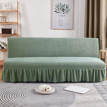 Imagem de Capa de futon sem braços com saia de babados, sofá-cama futon altamente elástica(Green,Large (190-210cm))