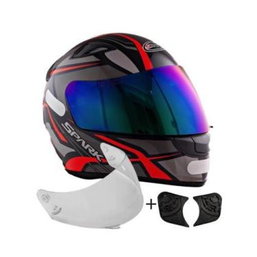 Imagem de Capacete Masculino Ebf Spider Vermelho Mais Viseira Camaleão e Reparo,