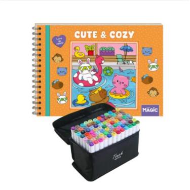 Imagem de Conjunto 1 Livrinho de Pintar + 80 Cores de Canetinhas Touch - Fam