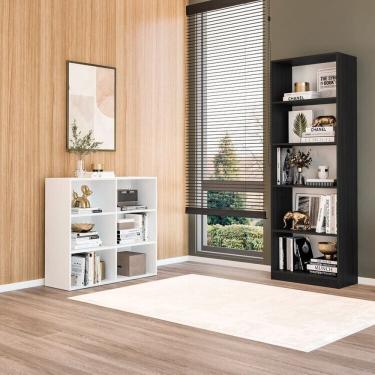 Imagem de Kit com 1 Estante Multiuso 5 Nichos Montreal e 1 Estante para Livros 6 Nichos Geórgia Preto/Branco