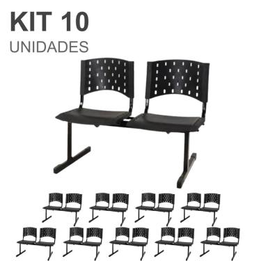 Imagem de Kit 10 Cadeiras Longarinas plásticas 02 Lugares - Cor preta - Realplast - 23026