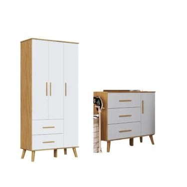 Imagem de Kit Guarda Roupa e Cômoda Infantil Moveis Peroba Sky MDF