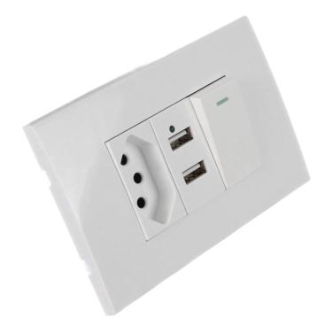 Imagem de Tomada Parede 10A Com 2 Entrada Usb Interruptor Smartphone