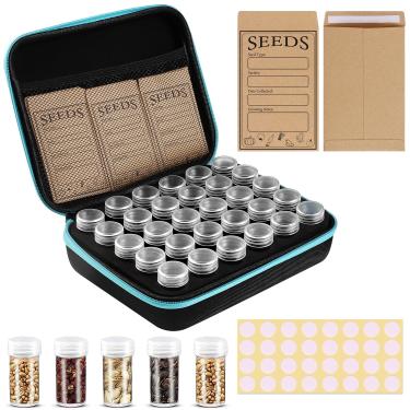 Imagem de Organizador de 30 compartimentos para armazenamento de sementes, caixa de armazenamento de sementes resistente com saco de zíper e adesivos de etiqueta (sementes não incluídas), recipiente de armazenamento de sementes para flores e vegetais e sementes de jardim