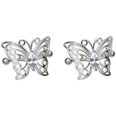 Imagem de Pierced Owl 14GA 316L aço inoxidável CZ cristal borboleta Outine protetores de mamilo, vendido como um par, 14ga, Metal, Zircônia cúbica