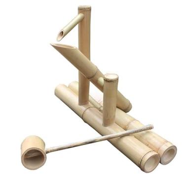 Imagem de Fonte de bambu japonesa tradicional, 45 x 65 x 45 cm, bocal de cascata japonesa natural 100% feito à mão, recurso decorativo de água para jardim e lagoa