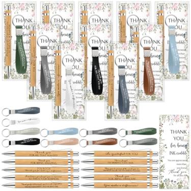 Imagem de Geyoga 50 conjuntos de presentes de agradecimento de funcionários canetas de bambu inspiradoras chaveiro de silicone com cartão para presente de formatura do dia dos pais