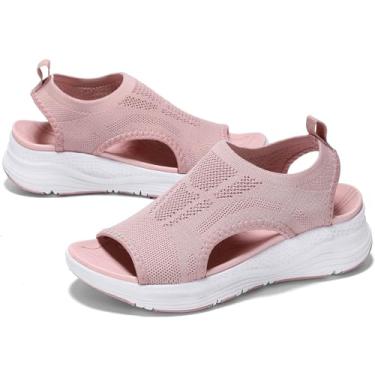 Imagem de GoodValue Sandálias Ortopédicas Confortáveis Femininas Com Suporte De Arco Para Caminhada, Sandálias Esportivas Femininas, Bico Aberto, Sem Cadarço, Plataforma Para Fascite Plantar, Salto De 2 Poleg