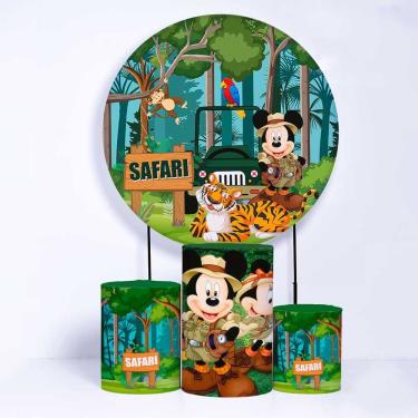 Imagem de Kit Painel de Festa Redondo de 1,50m e Trio de Cilindros Mickey Mouse - Fera Print