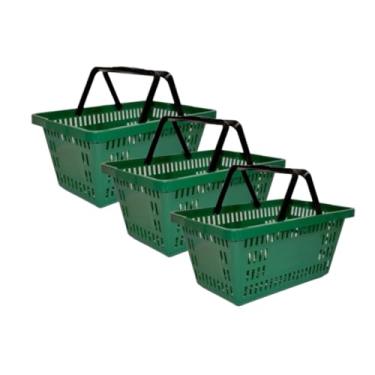 Imagem de Kit 3 Cestas Cestinha Farmacia Emporio Plástica Reforçada Supermercado 13 Litros(Verde)