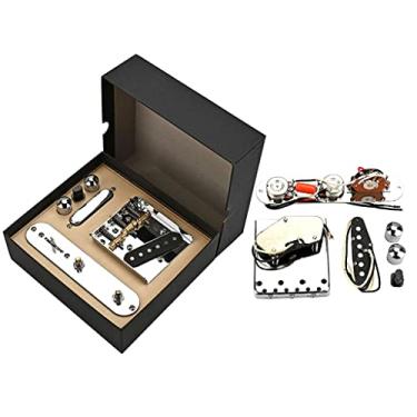Imagem de Captador Alnico V carregado com placa de ponte de sela, placa de controle de interruptor de 3 vias, conjunto de captador de braço de guitarra para substituição de guitarras elétricas Telecaster