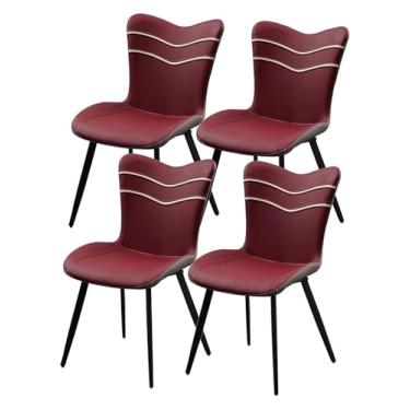 Imagem de Cadeira de jantar, cadeiras modernas para sala de jantar, cadeira de jantar estofada, conjunto de 4, cadeiras laterais de sala de estar estofadas modernas com assento de almofada de couro macio e aço