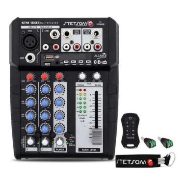 Imagem de mesa de som stetsom stm1003 3 canais 12v para show banda + controle lo