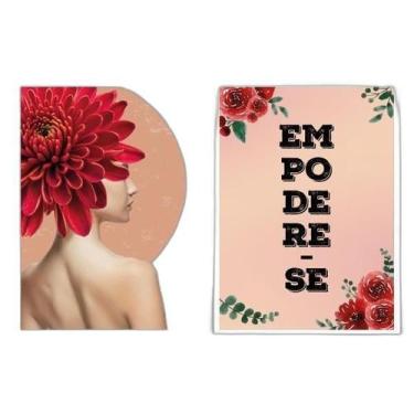 Imagem de Kit 2 Quadros Feministas Mulher Com Flores 45X34Cm - Preta - Quadros O