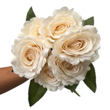 Imagem de Buquê de Rosas Grandes Com 7 Flores Artificiais Decoração (Bege)