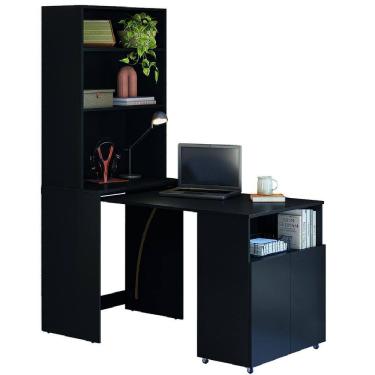 Imagem de Armário Multifuncional com Escrivaninha Retrátil para Escritório Duo Preto Kit`s Paraná