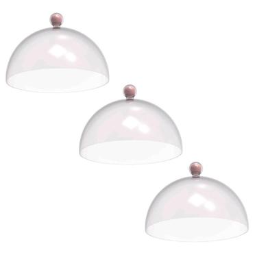 Imagem de Conjunto 3 Cúpulas para Bolo Torta Doces Plástico 30cm Rosa Padaria Hotel Bubble Crippa