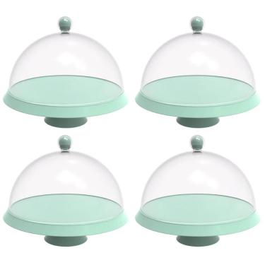 Imagem de 4 Porta Bolo com Cúpula e Pé 30cm Verde Menta Bubble Crippa Boleira Tortas Doces