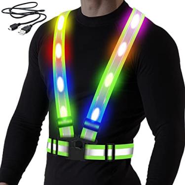 Imagem de BAOBICUTE Colete refletor de LED, colete de corrida refletivo recarregável por USB com luzes de segurança e tamanho ajustável elástico colete refletivo noturno acessórios para homens, mulheres e