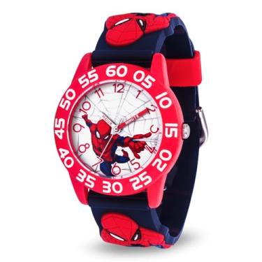 Imagem de MARVEL Relógio Homem-Aranha para meninos - Relógio Homem-Aranha para meninos de 4 a 6 anos - Relógios infantis - Brinquedos infantis - Bisel azul - Pulseira de plástico 3D, Preto, Relógios de plástico