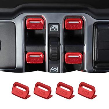 Imagem de RT-TCZ Console central botão janela interruptor guarnição capa decoração interior acessórios para Jeep Wrangler JL JLU e gladiador JT 2018-2023 liga de alumínio, vermelho