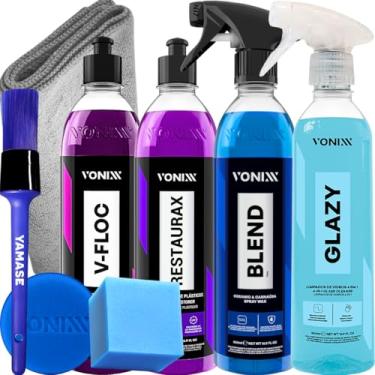 Imagem de Kit Lavagem Automotiva Carro Moto V-Floc Blend Spray glazy Restaurax Pano Aplicador Pincel