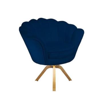 Imagem de Poltrona Decorativa Pétala Base Giratória Madeira Suede Azul Marinho M