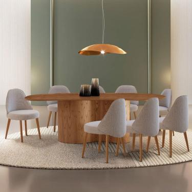 Imagem de Mesa de Jantar Ester 220cm Madeira Tampo Laminado Orgânico com 8 Cadeiras Ester Brisa/Imbuia Natural