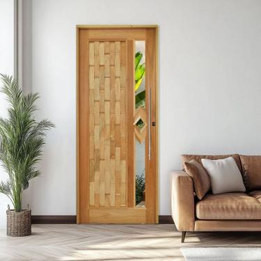 Imagem de Porta Couro em Pé Losango Batente 14 Puxador Tubo 80 CM 102 X 210