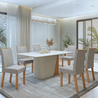 Imagem de Conjunto Luar 170cm Tampo em MDF com 6 Cadeiras Apogeu Amêndoa Clean/Off White/Cinza