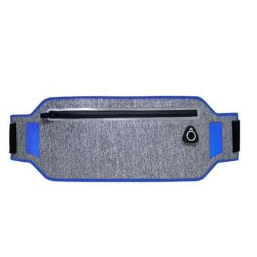 Imagem de Pochete Esportiva, Impermeável, com Porta-Fone de Ouvido, Slim, Ajustável, Para Qualquer Atividade que Queira deixar seus pertences Seguros (Cinza e Azul)