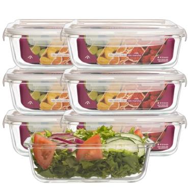 Imagem de KIT 6 Potes de Vidro Retangular com Tampa Hermética 640ml (Branco)