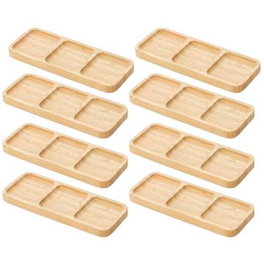 Imagem de 8 Petisqueiras Bambu 25x10cm Eventos Bar Restaurantes 3 Divisórias Entradas Aperitivos Plasvale