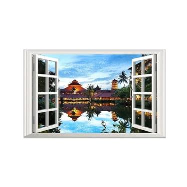 Imagem de Impressão lona janela falsa-Árvore nuvens-Imagem arte parede paisagem-Pintura moderna para banheiro decoração 30x50cm12x20in Sem Moldura