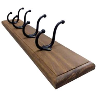 Imagem de Cabideiro De Madeira Maciça 50x10cm Com 4 Ganchos Duplo Preto