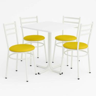 Imagem de Mesa de Jantar Quadrada 70cm Branca Com 4 Cadeiras Estofada Branca - L