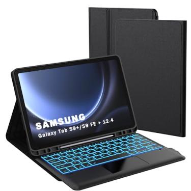 Imagem de Capa de teclado para Samsung Galaxy Tab S9 FE+ / S9+ de 12,4 polegadas: capa de teclado para tablet inteligente destacável retroiluminada de 7 cores com touchpad - Tab S9 FE Plus/S9 Plus 12,4