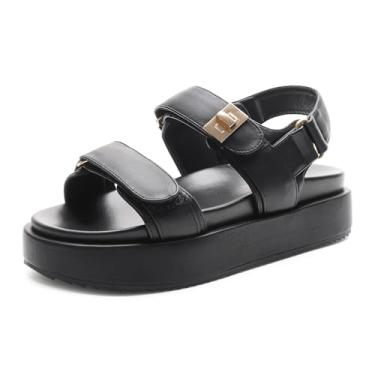 Imagem de FUNKYMONKEY Sandália feminina com alça dupla ajustável com velcro e sola grossa para o verão casual, Preto/poliuretano, 36