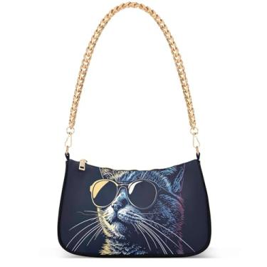 Imagem de Yellow Ducks on Blue Phone Wallet Purse Hobo Designer Bag Women Handbags Shoulder Strap Moon Ladies Shoulder Bag, Gato felino engraçado