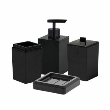 Imagem de "Kit Banheiro Lavabo Pia 4 Peças Luxo Preto Com Saboneteira Comum, Porta Sabonete Líquido, Porta Algodão e Porta Escova de Dente Conjunto Em Acrílico Resistente e Durável Design Moderno Elegante"