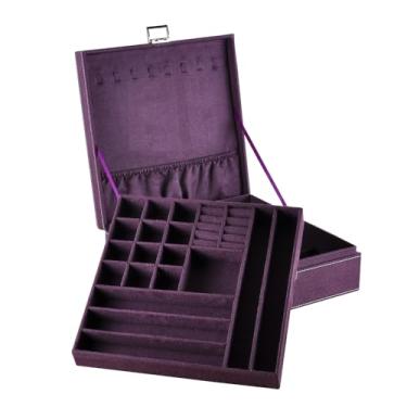 Imagem de GYJOYERO Caixas De Joias 10 X 10" Com Alça 2 Camadas, Organizador, Suporte Para Colar, Joias, Anéis, Mulheres, Brincos, Bandeja Trava Gy641 (Roxo)