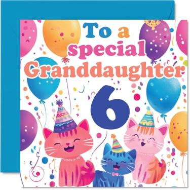 Imagem de Stuff4 Cartão de aniversário 6th Granddaughter - Cute Cats Special Granddaughter - Happy 6th Birthday Card from Grandma Grandpa, 145mm Age 6 Greeting Cards