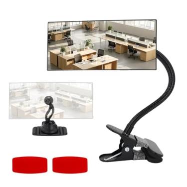Imagem de StartFine Espelho de segurança com clipe para mesa de escritório para segurança pessoal, monitor retrovisor de computador, gabinete de segurança para estação de trabalho (17 x 7,5 cm, 2 suportes, 1