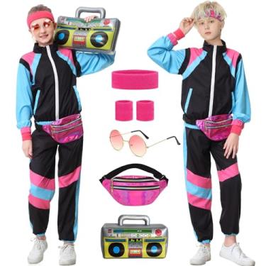 Imagem de TIMSOPHIA 80s Tracksuit for Kids, 90s Outfits Boys Girls Hip Hop Dance Costume for Retro Theme Party, Black, 5-6 years