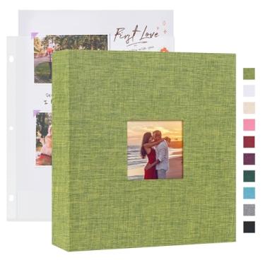 Imagem de Mublalbum Álbum de fotos faça você mesmo de 21 x 28 cm com 40 capas de plástico, 80 páginas, capa de linho, fichário de 3 anéis para bebê, casamento, viagens e projetos DIY (verde)
