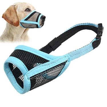 Imagem de Focinheira de cachorro, focinheira de malha para cães pequenos, médios e grandes, focinheira macia para evitar mordidas de mastigação, focinheira ajustável respirável para filhotes (azul bebê, M)