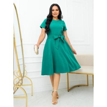 Imagem de Vestido Midi Godê Festa Social Elegante Moda Evangélica - Fashion, Ver