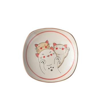 Imagem de Prato de sopa redondo requintado criativo de cerâmica pintada à mão japonesa - prato quadrado de 20 cm - Gato da sorte