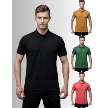 Imagem de Kit 4 Camisas Masculina Gola Polo Piquet Poliéster - Genérica, Preto, 